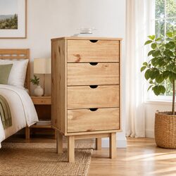 Solid Pine Wood Drawer Cabinet with 4 Drawers 45x39x90cm