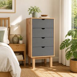 Grey Drawer Cabinet with Four Drawers and Solid Construction