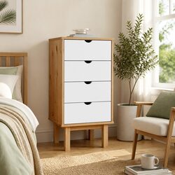 4-Drawer Solid Pine Wood Cabinet in White and Brown