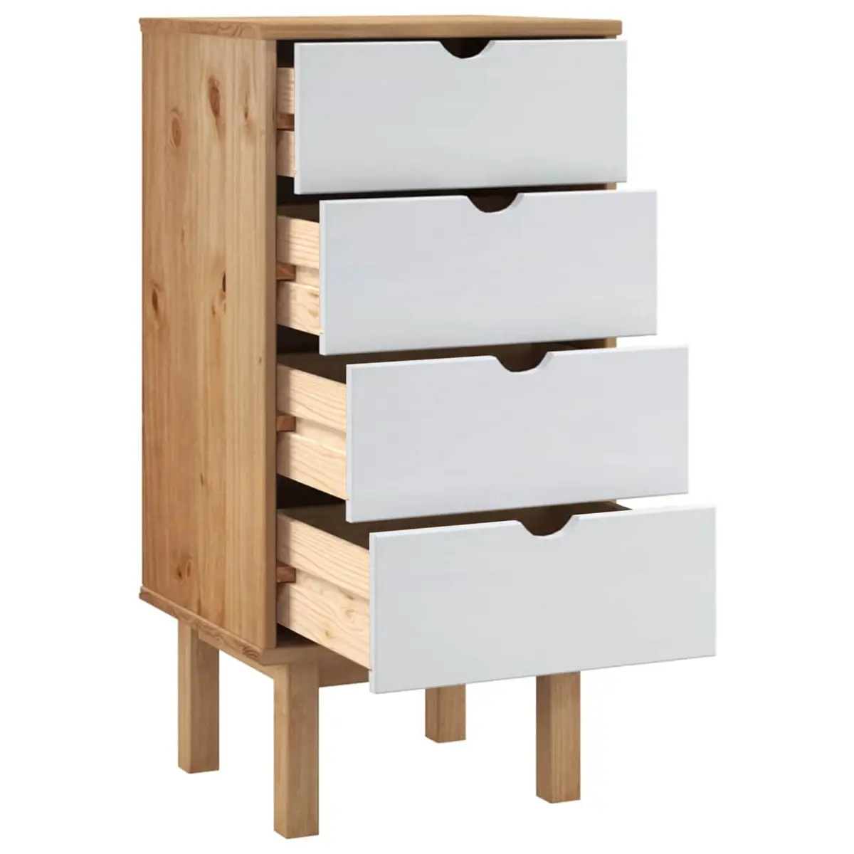 Pine Wood Drawer Cabinet 4 Drawer Scandinavian Style 45x39x90cm Brown White