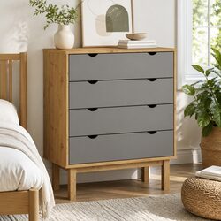 Solid Pine Drawer Cabinet with Four Drawers in Grey Finish