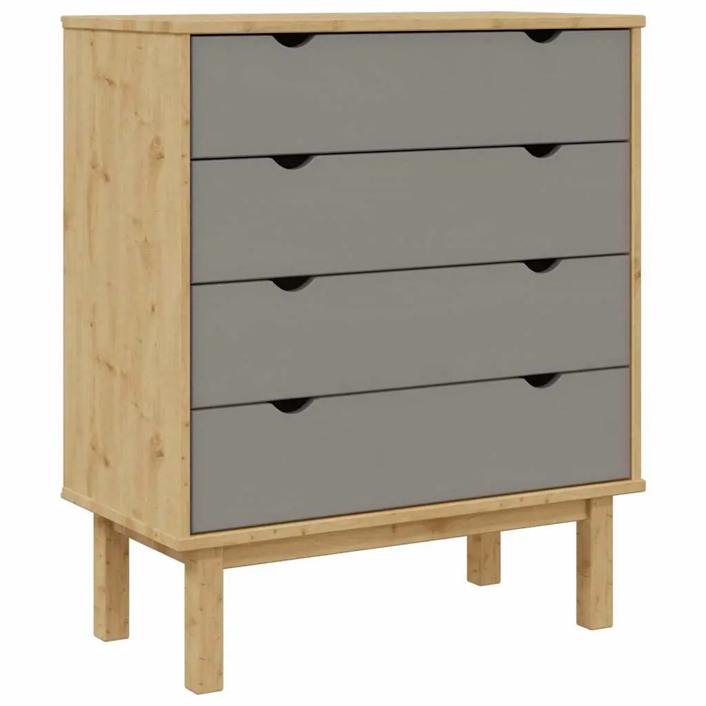 Drawer Cabinet Scandinavian Storage Solid Wood Pine Grey 4 Drawers