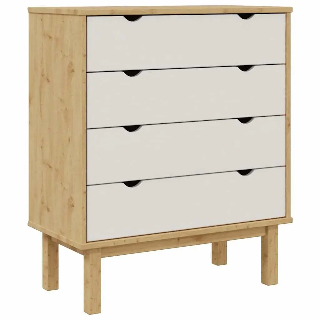 Drawer Cabinet Solid Pine Wood Four Drawers Brown and White 76.5x39.5x90cm
