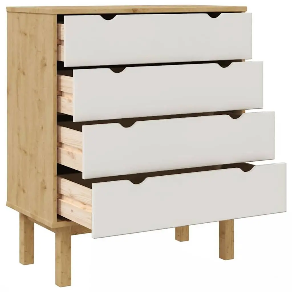 Drawer Cabinet Solid Pine Wood Four Drawers Brown and White 76.5x39.5x90cm