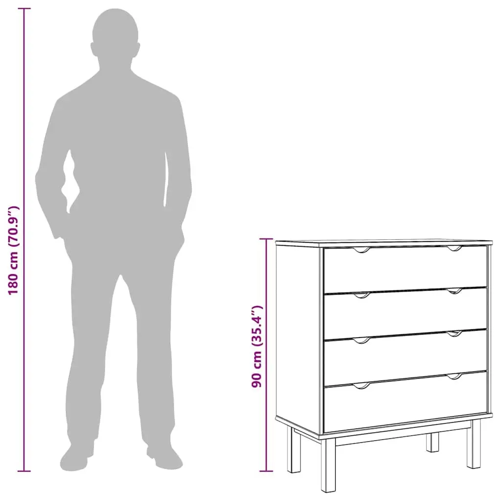 Drawer Cabinet Solid Pine Wood Four Drawers Brown and White 76.5x39.5x90cm