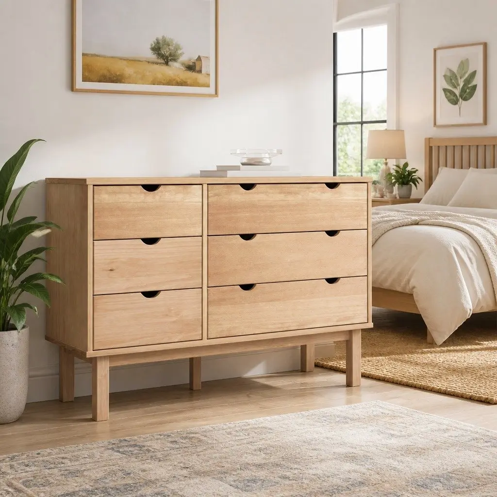 Drawer Cabinet 6 Drawers Solid Pine Wood Storage Chest Brown