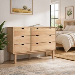 6-Drawer Brown Pine Wood Cabinet with Sturdy Frame