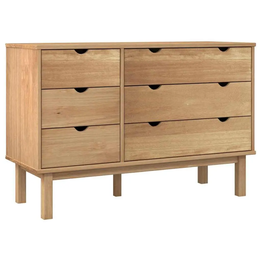 Drawer Cabinet 6 Drawers Solid Pine Wood Storage Chest Brown