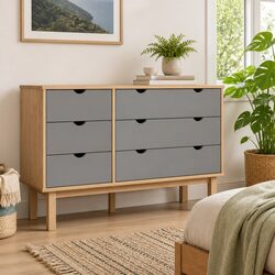 6-Drawer Grey Storage Cabinet in Solid Pine Wood