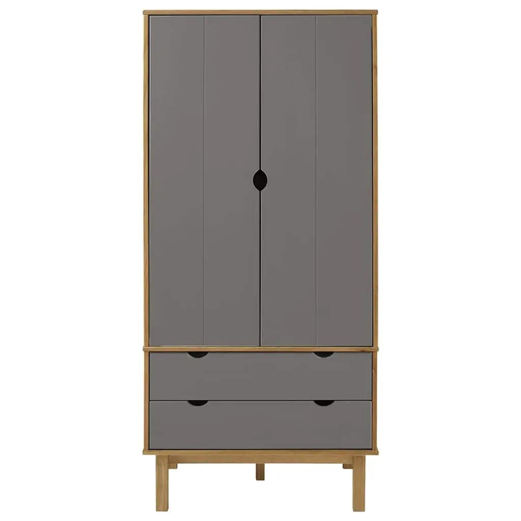 Wardrobe with Drawers Grey Solid Wood Pine 76.5x53x172cm Storage Cabinet
