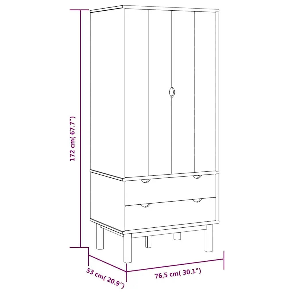 Wardrobe with Drawers Grey Solid Wood Pine 76.5x53x172cm Storage Cabinet