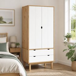 Wooden Storage Wardrobe Cabinet with 2 Drawers and 1 Door