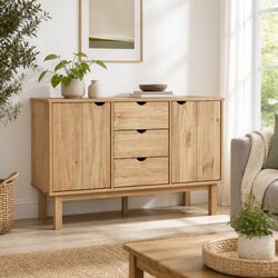 Scandinavian Solid Pine Wood Sideboard with Ample Storage