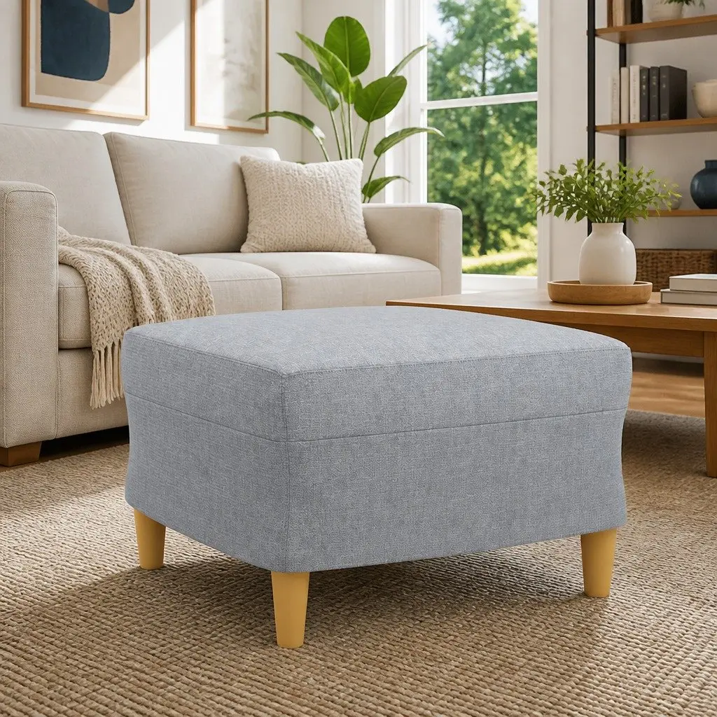 Footstool Compact Light Grey Fabric Ottoman 60x50x41 cm