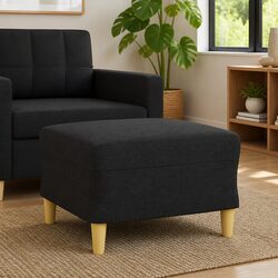Black Fabric Ottoman Pouf with Plywood Frame