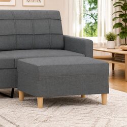 Dark Grey Ottoman Footstool with Sturdy Plywood Frame
