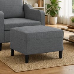 Compact Grey Fabric Ottoman Footstool with Plywood Frame
