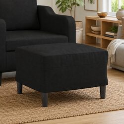 Black Fabric Footstool Ottoman with Sturdy Plywood Frame