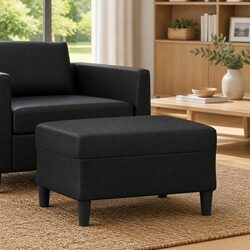 Compact Black Faux Leather Ottoman Footstool for Versatile Use