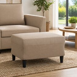 Faux Leather Footstool with Plywood Frame in Brown