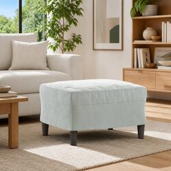 Compact Grey Velvet Footstool with Plywood Frame