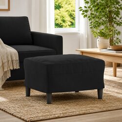 Black Velvet Footstool with Plywood Frame – Compact Ottoman