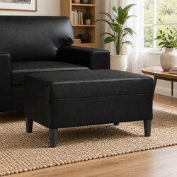 Black Faux Leather Footstool with Plywood Frame
