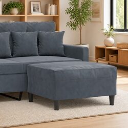 Compact Grey Velvet Upholstered Footstool Ottoman
