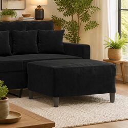 Compact Black Velvet Ottoman with Plywood Frame