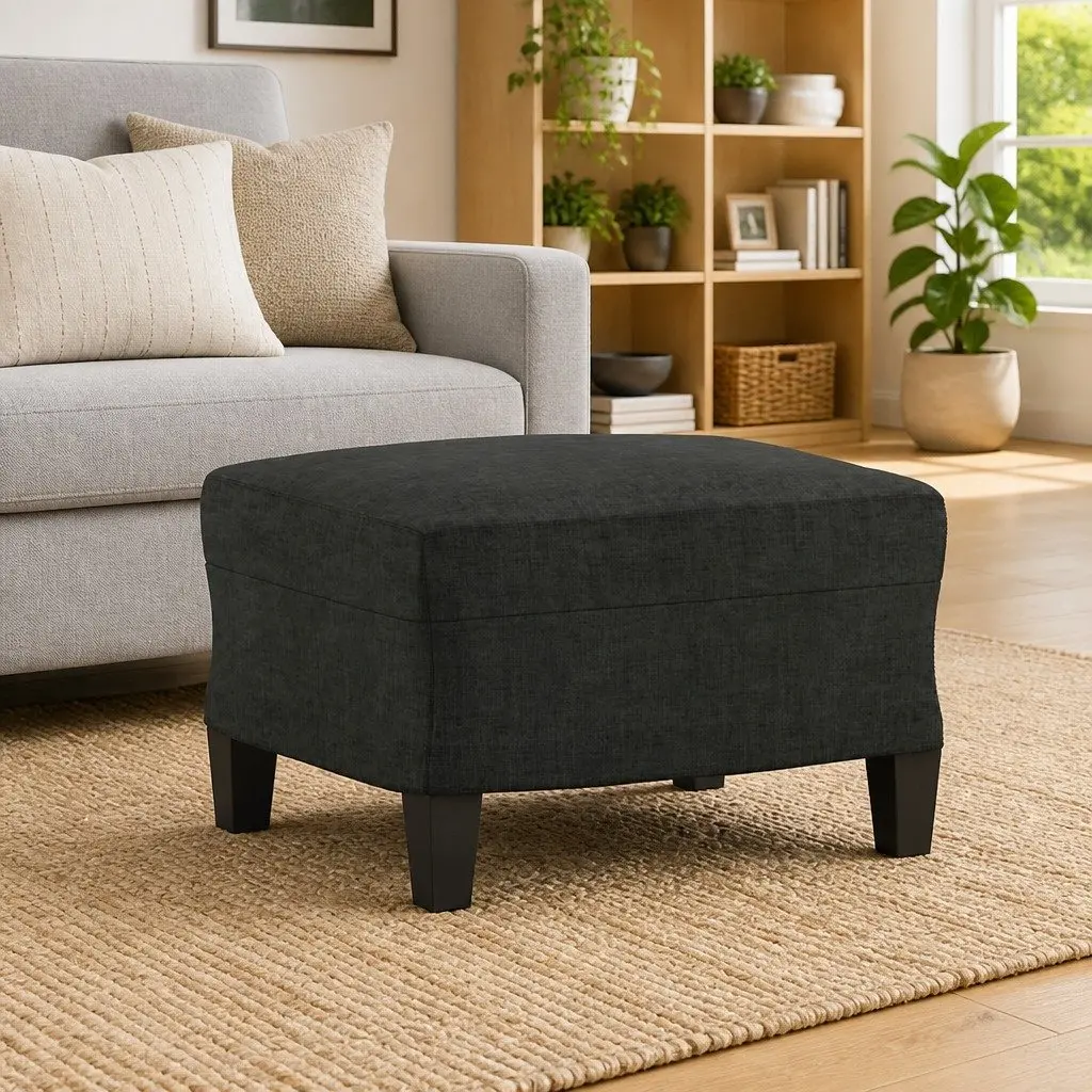 Ottoman Compact Footstool Black Fabric Living Room Bedroom Furniture