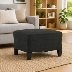 Black Fabric Ottoman Footstool with Plywood Frame