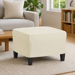 Faux Leather Ottoman with Plywood Frame in Cream