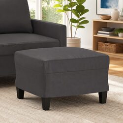 Grey Faux Leather Ottoman with Plywood Frame