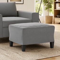 Grey Microfibre Footstool with Plywood Frame