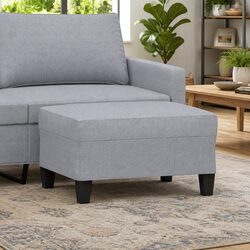 Compact Light Grey Ottoman with Plywood Frame