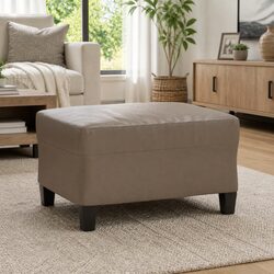 Brown Faux Leather Ottoman Footstool with Plywood Frame