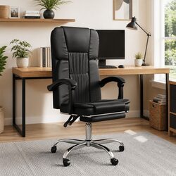 Black Faux Leather Adjustable Height Reclining Office Chair