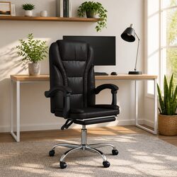 Black Faux Leather Swivel Desk Chair with Adjustable Backrest