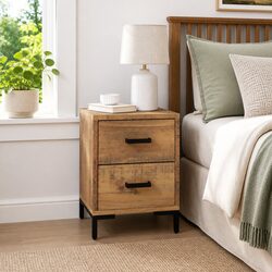 Brown Solid Pinewood Bedside Cabinet with Drawers