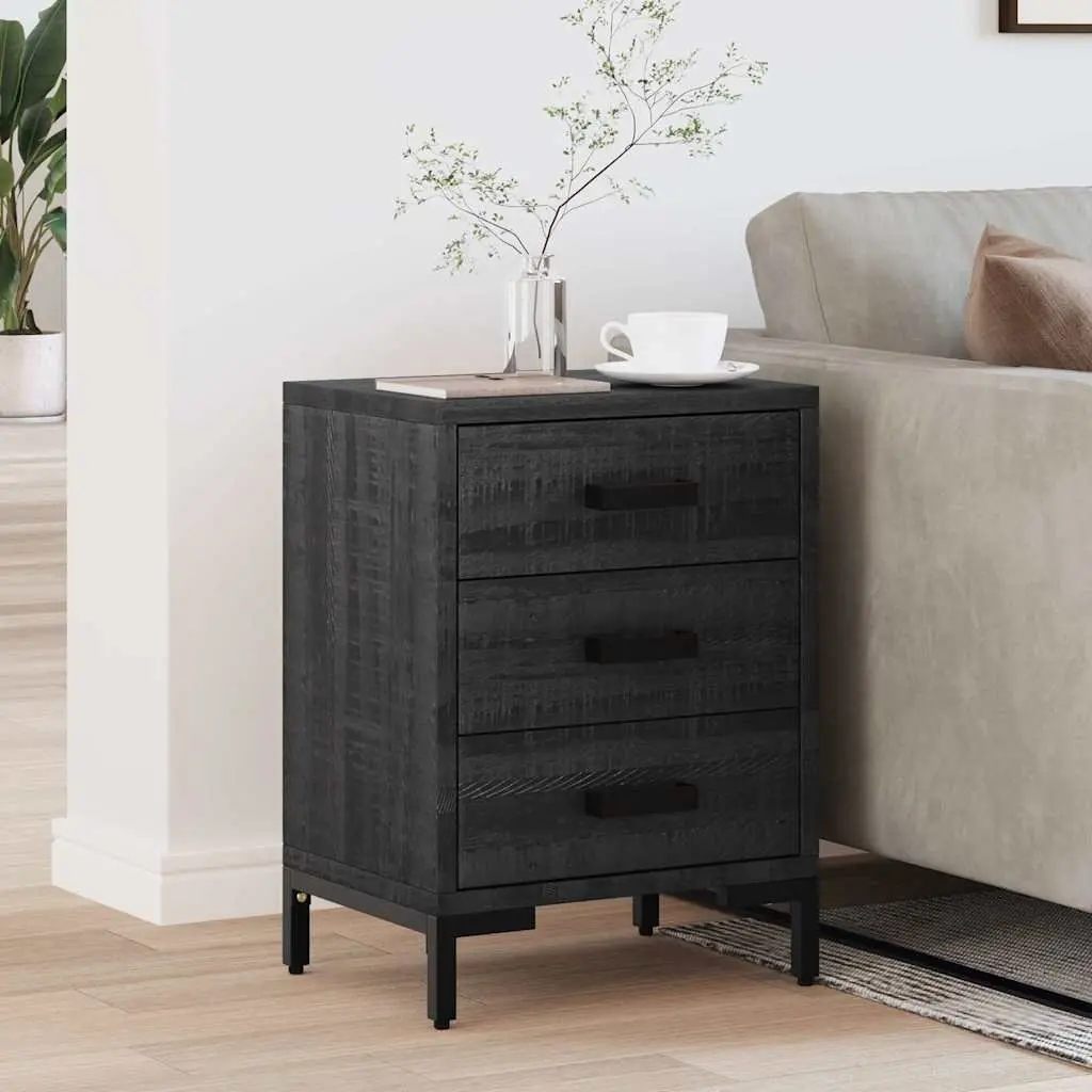 Bedside Table Vintage Industrial Style Solid Pinewood Black 40x30x55 cm Storage Drawer