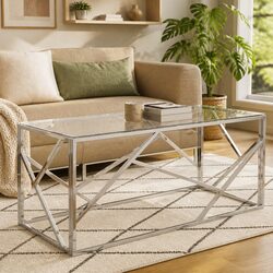 Tempered Glass Top Coffee Table with Stainless Steel Frame