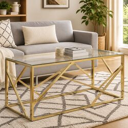 Coffee Table with Tempered Glass Top and Stainless Steel Frame