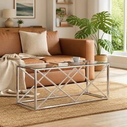 Coffee Table with Glass Top and Stainless Steel Frame 110x45x45 cm