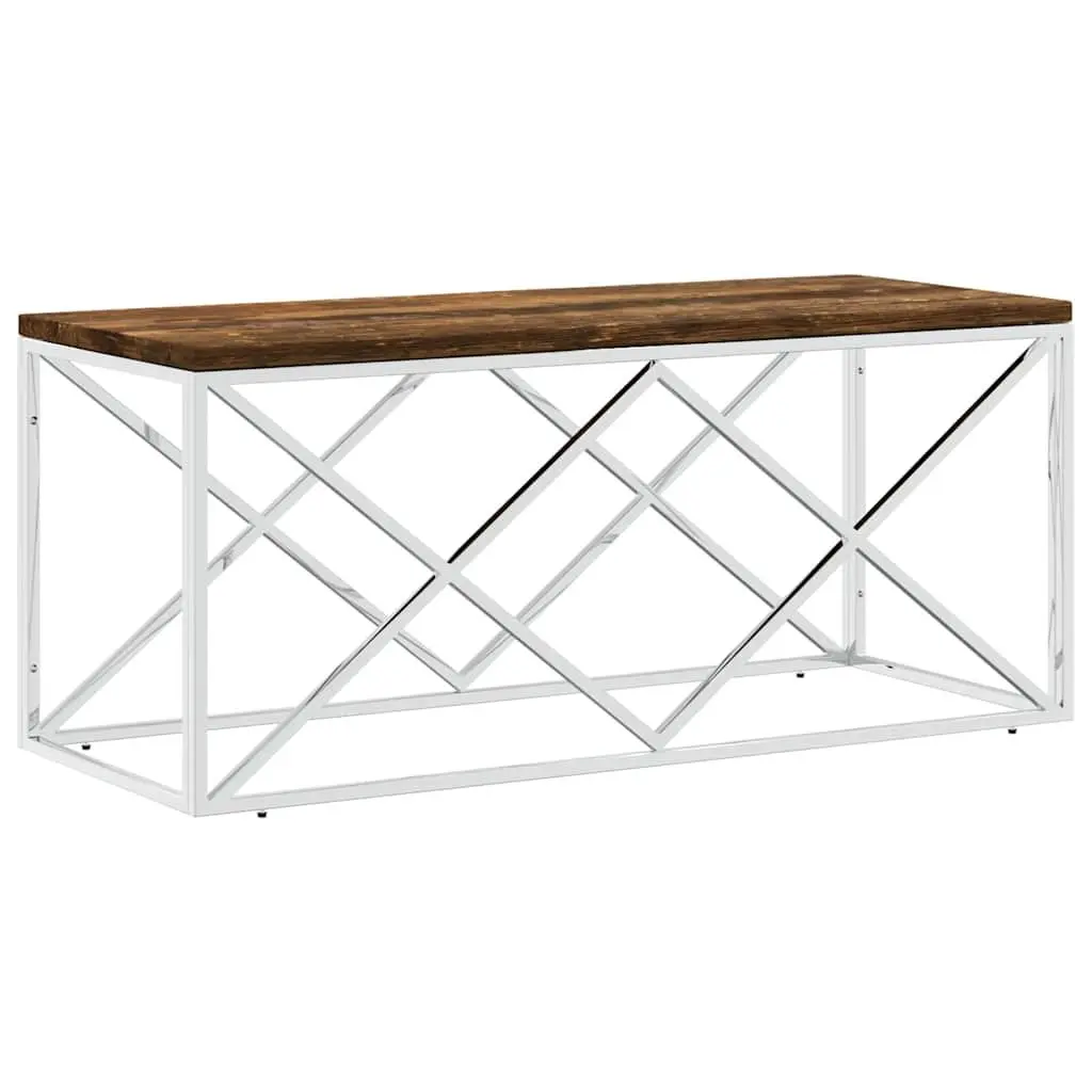 Coffee Table Solid Reclaimed Wood Stainless Steel Frame Living Room Accent Silver