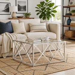 Coffee Table 80x80x40 cm with Glass Top and Steel Frame