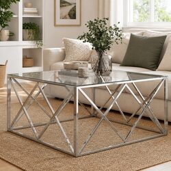 Coffee Table with Tempered Glass and Stainless Steel Frame