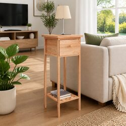 Brown Solid Walnut Side Table with Drawer