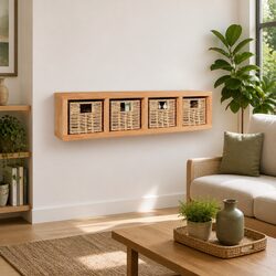 Wall Shelf 62x18x16 cm with Removable Baskets in Walnut