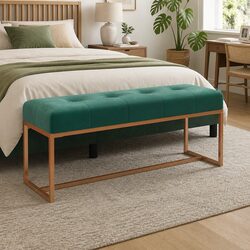 Green Velvet Padded Storage Bench for Entryway and Bedroom