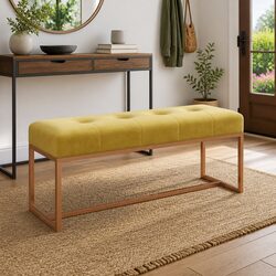 Yellow Velvet Upholstered Bench with Foam Padding